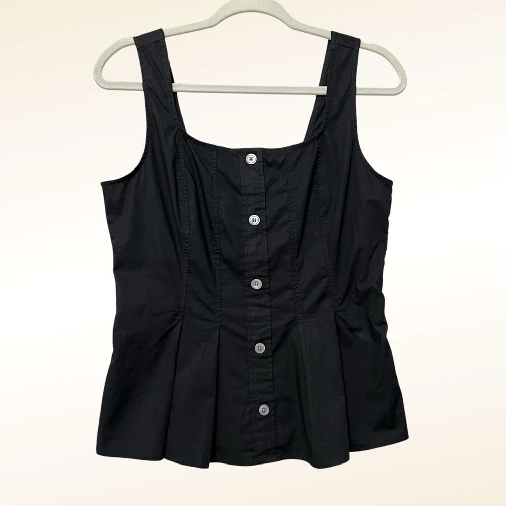 J. Crew Factory Black Sleeveless Placket Blouse NWT Size 6 Pleated Button Front - Picture 2 of 10
